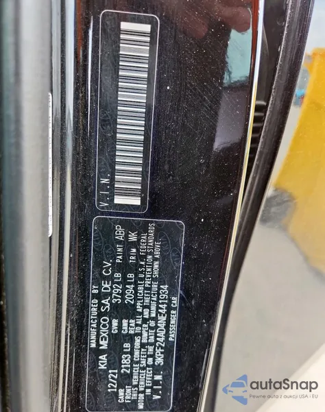 2022 Kia Forte Fe from USA, damaged, VIN 3KPF24AD4NE441934